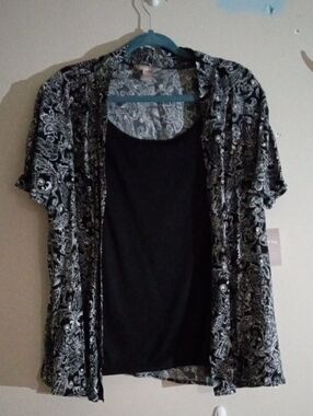 White Stag Y2K Era Black and White Patterned Top with Attached Camisole